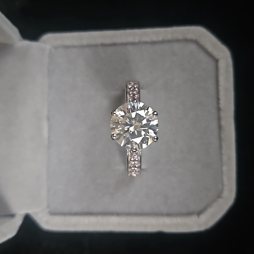 Moissanite (Heart and Arrow Cut) and Madagascar Pink Sapphire Ring